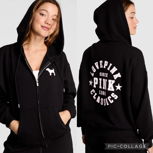 PINK Victoria's Secret Tops - Victoria's Secret PINK Fleece Campus Full-Zip Hoodie